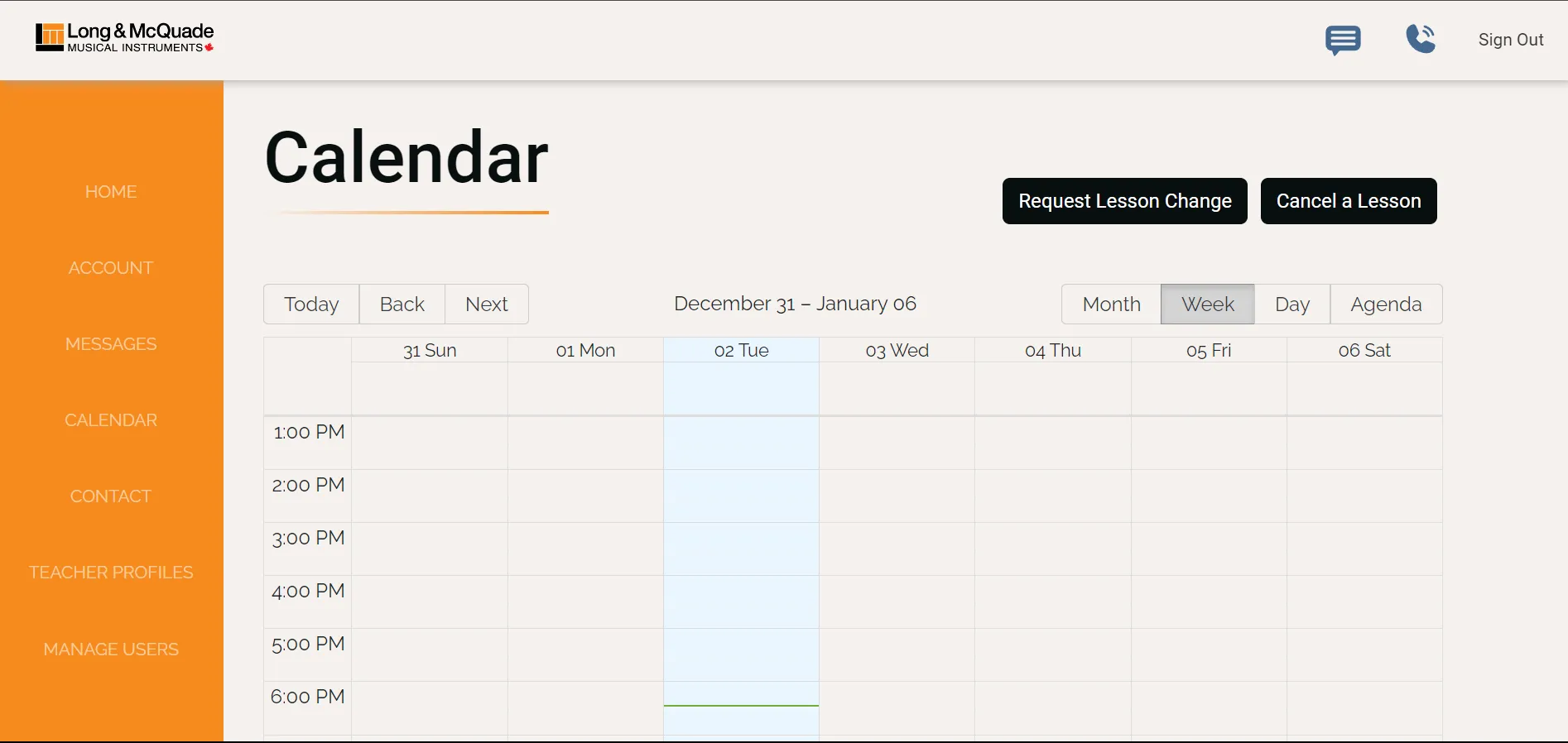 Weekly calendar view of project