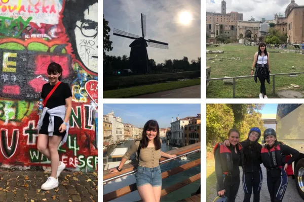 A photo collage of different travel locations